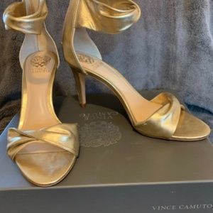 Vince Camuto Camden Gold 3" Heeled Sandal W/ Twist